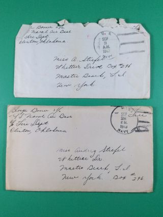 (2) Wwii 1944 Us Navy Covers And Letters Naval Air Station Clinton Oklahoma