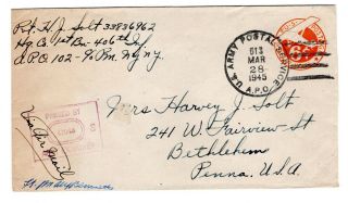 Wwii March 1945 Apo 513 Cover 102nd Infantry Division Germany Censored
