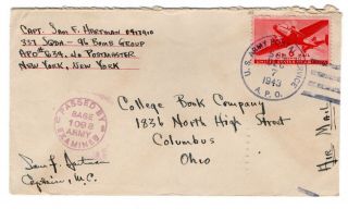 Wwii 96th Bomb Group,  8th Air Force Cover 1943 Censored Apo 638 England