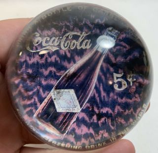 Rare Coca Cola 5 Cent Bottle Glass Paper Weight Vintage Collectible Soda Adv