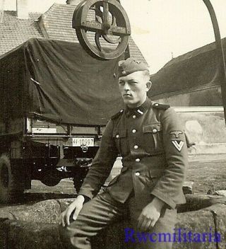 Rare German Elite Waffen Rottenführer Posed By Lkw Truck (// - 10997)
