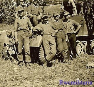 Wonderful Group Wehrmacht Soldiers Posed W/ Unit Marked Sdkfz Halftrack
