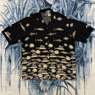 Vtg Hawaiian Shirt Fishing Button Down Rayon 90s Y2k Mens 2xlt Fish Print Aloha