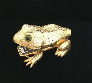 Vintage Collectible Ted Arnold Ltd.  Frog Stapler Green Eyes Gold Tone