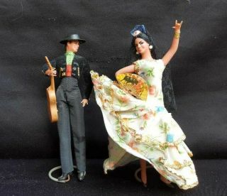 Vintage 2 Marin Chiclana Spain Flamenco Dolls Matador Dancer 8 " With Fan Guitar