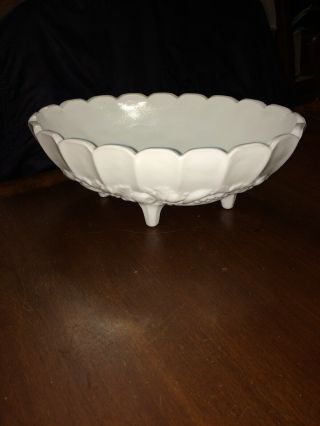Indiana Glass Large Vintage Oblong Embossed Fruit Bowl Opaque White Milk Glass