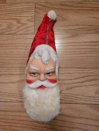 Vintage 1960s Christmas Bijou Toys Rubber Face Santa Plush Stocking With Zipper