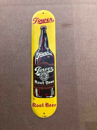 Tower Root Beer Painted Tin Tall Bottle Advertising Door Push Plate Sign