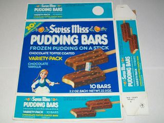 Vtg 80s Swiss Miss Pudding Bars Box Advertising Girl Mascot Kids Food Htf Rare