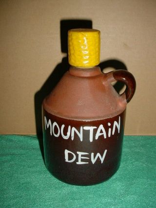 Vintage Brown Stoneware Jug Mountain Dew With Htf Topper