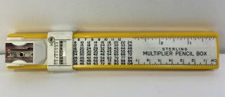 Vintage Yellow Sterling Multiplier Pencil Box Case Sharpener Ruler