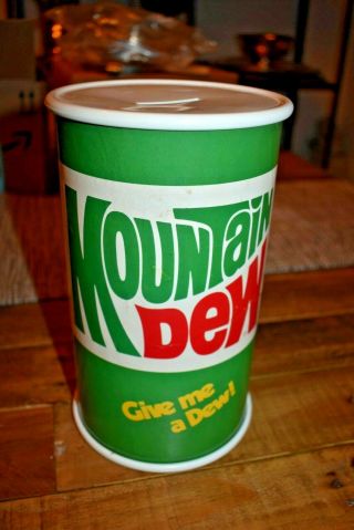 Vintage Mountain Dew Change Coin Bank Container Give Me A Dew 9.  5 " Rare 2195