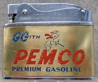 Vintage Pemco Premium Gasoline & Motor Oil Flat Advertising Lighter Cqql Rare