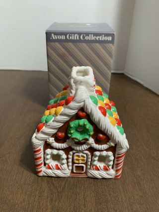 Avon Gingerbread House Ceramic Candle Holder Christmas Decor Retired Box 1986