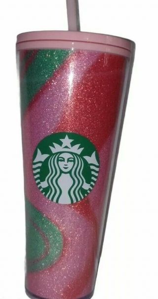 Starbucks Holiday 2020 Glitter Peppermint Swirl 24 Oz Cold Cup Tumbler