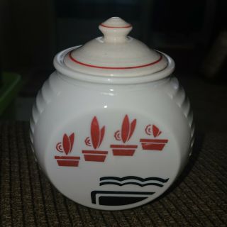 Vintage Fire King Vitrock Flower Pots Grease Jar With Lid (6 " H X 4 " D X 5 " W)