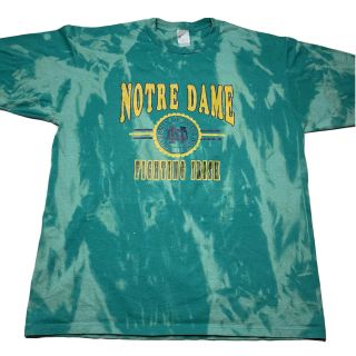 Vintage Notre Dame Fighting Irish Graphic Acid Wash Bleach Dye T Shirt Green Xl