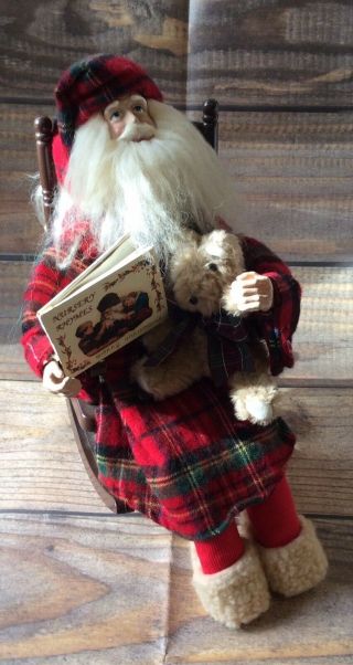 Musical Animated Reading Santa Rocking Chair Teddy Bear Reading 14 " Ec