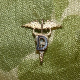 Ww2 Or Later Us Army Dental Corps Officer Collar Badge Hallmarked
