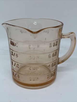 Vintage Pink Measuring Cup Depression Glass Kellogg’s One Cup Size 3 Spouts