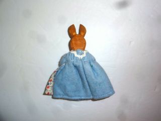 Vintage Carved Wood Bunny Rabbit Felt Cotton Dress Estate Find 2