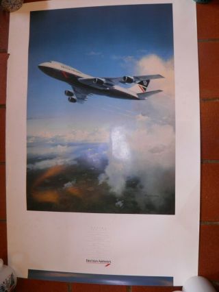 Large 1980s British Airways Travel Agent Poster Boeing 747