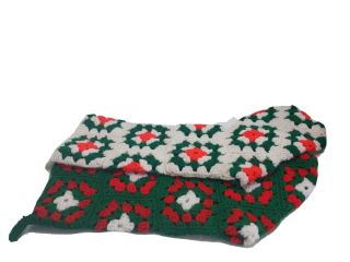 Vintage Hand Crocheted Christmas Stocking Granny Squares Red Green White Set 2