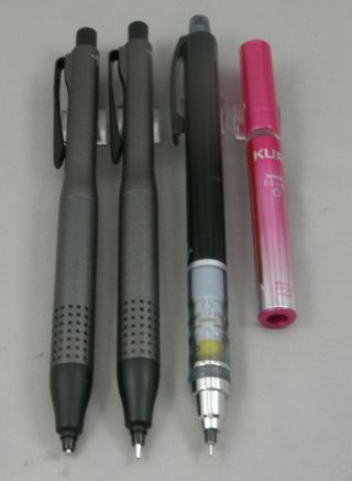 3 Uni Kuru Toga Advance & Engine Mechanical Pencils - Two 0.  5mm,  One 0.  3mm 2