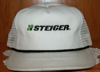 Steiger Tractor Farm Hat Cap Trucker Snapback Mesh Vintage White Embroidery