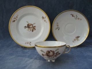Royal Copenhagen Vintage Brown Rose Pattern Trio Cup,  Saucer And Tea Plate
