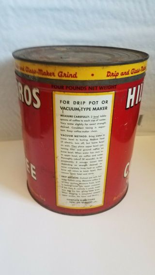 VINTAGE HILLS BROTHERS COFFEE CAN 4LBS WITH LID 2