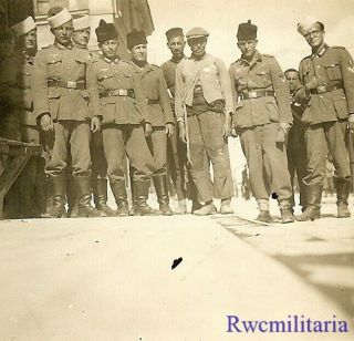 Awesome Group Wehrmacht Soldiers Posed On Street W/ Cossack Hats Worn; 1941