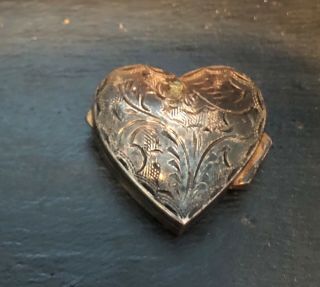 Small 925 Sterling Silver Heart Shaped Pill Trinket Box Hallmarked Vtg