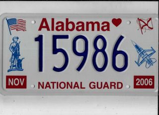 Alabama 2006 License Plate " 15986 " National Guard