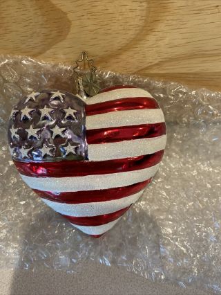 Christopher Radko Brave Heart Patriotic July 4th Ornament Stars Stripes Flag Usa