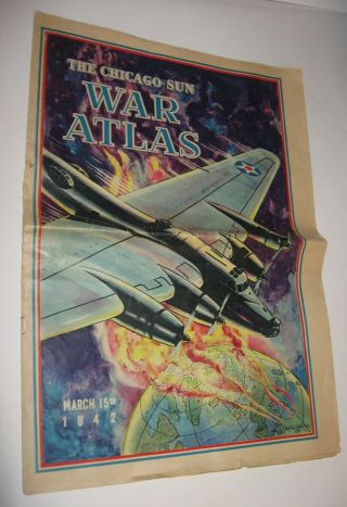 Vintage 1942 Wwii Era War Atlas Chicago Sun Newspaper Supplement 16 Pgs