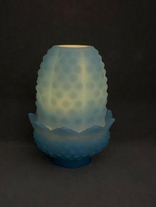Vintage Fenton Satin Blue Hobnail Fairy Lamp Light 4.  5 