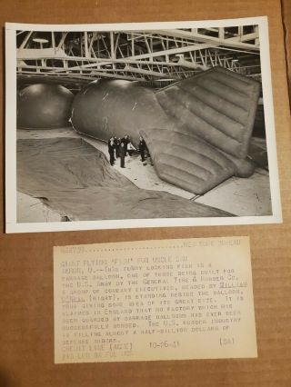 1941 Acme Press Photo Ww2 Barrage Balloon General Tire & Rubber