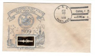 1939 Crosby Cover Uss Portland Ny Worlds Fair Postmarked Canal Zone