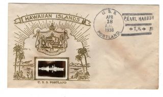 1938 Crosby Cover Uss Portland Hawaiian Islands Pearl Harbor Hawaii Gold Thermo
