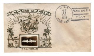 1938 Crosby Cover Uss Portland Hawaiian Islands Pearl Harbor Hawaii