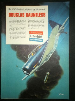 1943 Douglas Dauntless Dropping Bomb Wwii B.  F.  Goodrich Trade Art Print 4 Page Ad