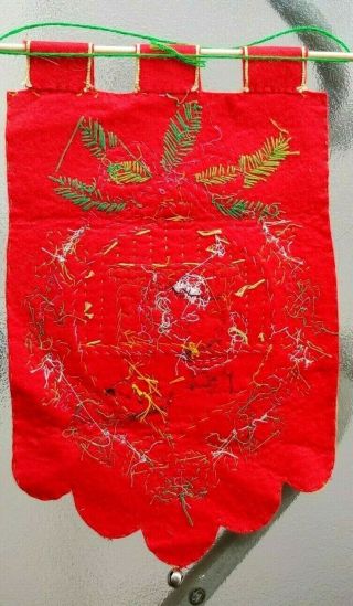 Vtg Christmas Finished Kit Sequins Beads Santa Fireplace Stocking Wall Banner 3