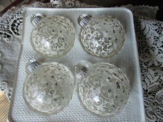 Box Of 4 Vintage Christmas By Krebs Clear Glass Ornaments Glitter Stenciled Dots