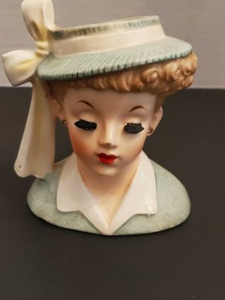 Vintage 1958 Lady Head Vase Napco C3342a Lucy Green 4 1/2”