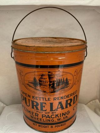 Fort Henry Brand Pure Lard Can Weimer Packing Co.  Wheeling W.  Va.  Handle & Lid