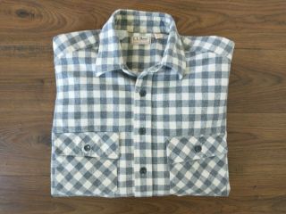 Vintage Ll Bean Chamois Thick Flannel Shirt Pockets Gray Plaid • Sz 15.  5 Medium