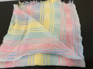 Gerber Acrylic Plaid Baby Blanket Fringe Vtg Pastel Pink Blue Yellow Usa P