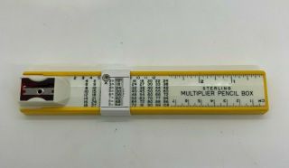 Vintage Yellow Sterling Multiplier Pencil Box Sharpener Ruler
