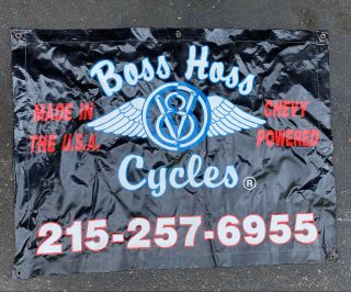 Boss Hoss V8 Ford Motorcycle Chevy Powered Banner Sign Business Canvas Usa